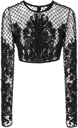 Embroidered Lace Grid Crop Top by Naeem Khan | Moda Operandi