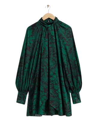 Neck-Tie Mini Dress - Green Print - Mini dresses - & Other Stories US