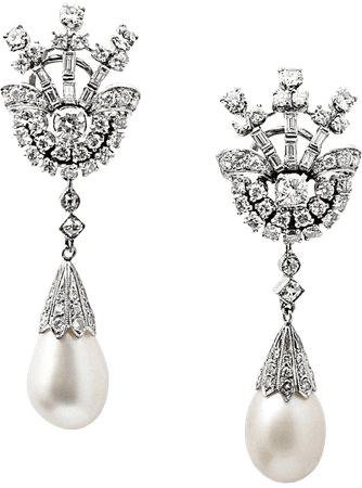Pair of Natural Saltwater Pearl Diamond Platinum Earrings For Sale at 1stDibs | saltwater pearl earrings, platinum pearl earrings