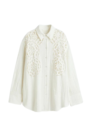 Oversized Embroidered Shirt - White/embroidered - Ladies | H&M US