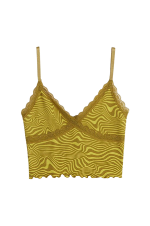Ribbed Top - Yellow-green/patterned - Ladies | H&M CA
