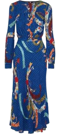 Gathered Printed Crepe Midi Dress