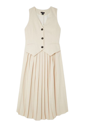 Tailored Crepe Pleated Skirt Waistcoat Mini Dress | Karen Millen