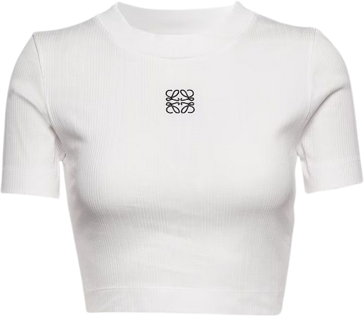 Anagram Ribbed Knit Cotton Crop Top in White - Loewe | Mytheresa