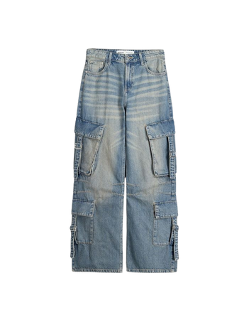 Cargo baggy jeans with straps - Denim - Women | Bershka