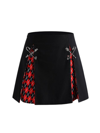 Patchy Red Plaid Pin Deco Pleat Mini Skirt – LookSKY