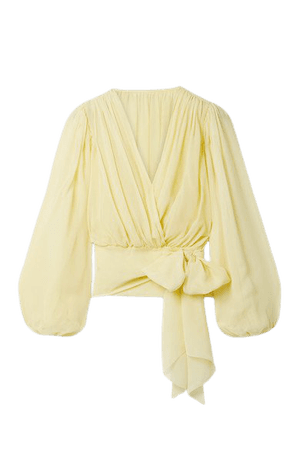 Silk-chiffon Wrap Top - Pastel yellow