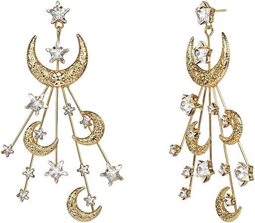 Amazon.com: Star Moon Earrings Made with Swarovski Crystal Gold Plated Crescent Moon Stars Drop Dangle Valentine's Day Mother's Day Couples Special Gifts Mom Gold Moon Earrings for Women: Clothing