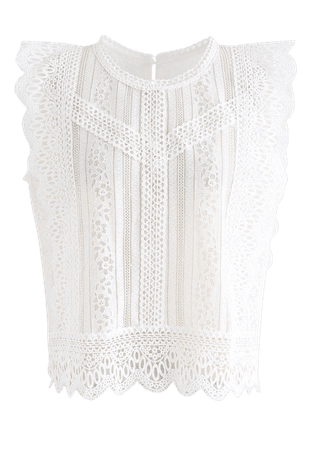 Crochet Trim Sleeveless Lace Top in White - NEW ARRIVALS - Retro, Indie and Unique Fashion