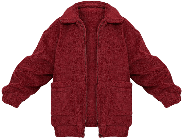 Burgundy Oversized Borg Pocket Front Coat | PrettyLittleThing USA