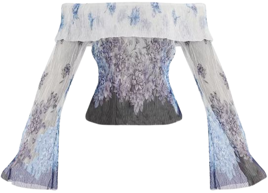 Blue Floral Pleated Chiffon Bardot Longline Top | PrettyLittleThing USA