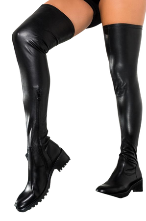 Leather Thigh High Boots - Flats