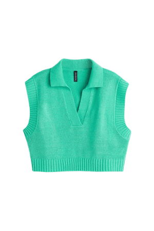 Sweater Vest with Collar - Green - Ladies | H&M US