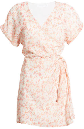 All in Favor Simone Floral Wrap Front Minidress blush