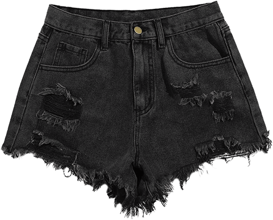 WDIRARA Women's High Waisted Raw Hem Distressed Ripped Casual Denim Shorts Black S at Amazon Women’s Clothing store