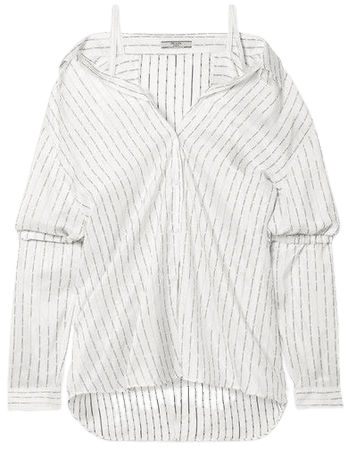 PRADA Ivory Cold-Shoulder Printed Silk-Satin Shirt