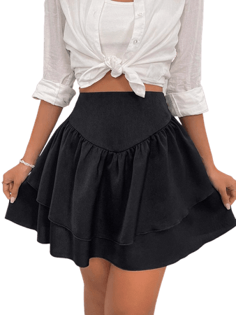 High Waist Layer Hem Skirt | SHEIN USA