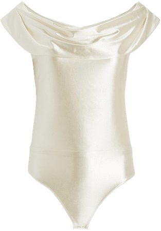 Satin Off The Shoulder Thong Bodysuit | Express