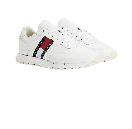 Tommy Jeans flag logo leather sneakers in white | ASOS