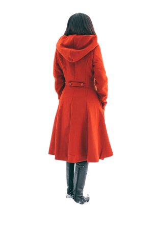 red hooded winter coat women model