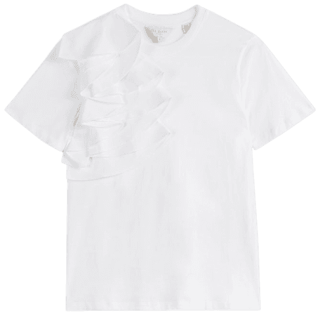 Relaxed Cotton Tee With Frill - White | Tops & Tees | Ted Baker