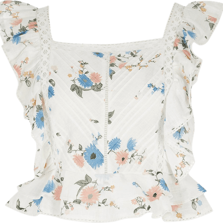 White floral frill cropped top | River Island