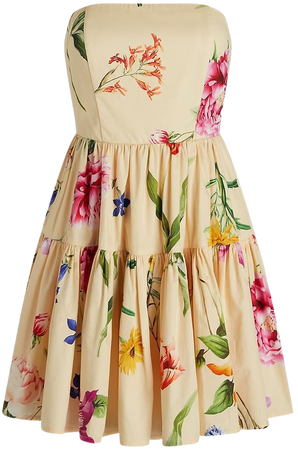Floral Strapless Tiered Poplin Mini Dress | Express