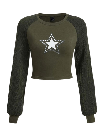ROMWE PUNK Grunge Star Print Raglan Sleeve Crop Sweatshirt | SHEIN USA