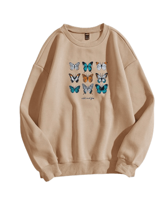Letter & Butterfly Print Sweatshirt | SHEIN USA