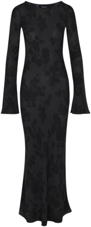 Gia Midnight Rose | Long sleeve black floral silk maxi dress | Réalisation