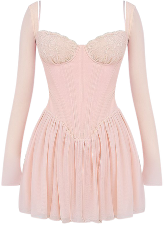Clothing : Mini Dresses : 'Vivi' Soft Peach Corset Mini Dress
