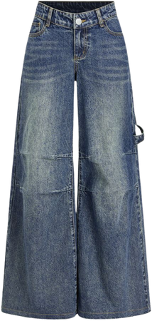 Denim Low Rise Solid Wide Leg Baggy Jeans - Cider
