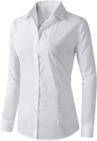 Women's Formal Work Wear White Simple Shirt (225 White, M) at Amazon Women’s Clothing store