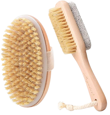 Amazon.com : LAYUKI Body Brush for Dry or Wet Brushing and 2-Sided Foot File Scrubber Set, Body Scrubber for Bath or Shower, Exfoliating Skin, Cellulite Treatment, Foot File Scrubber with Pumice Stone : Beauty & Personal Care