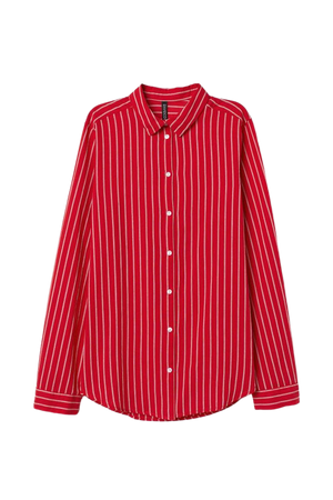 Рубашка из хлопка - Красный/Белая полоска - Женщины | H&M RU