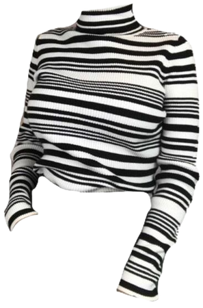 *clipped by @luci-her* Black/White Horizontal Stripe Ribbed Turtleneck Sweater