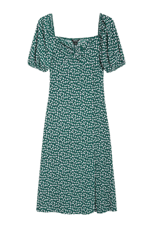 Sweetheart neck green floral midi dress - Green floral - Monki WW