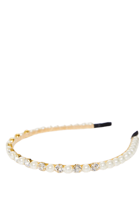 Gold Diamante White Pearls Headband | PrettyLittleThing USA