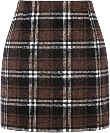 Women Plaid Mini Skirt High Waist Bodycon A Line Skirts Vintage Tartan Wool Pencil Short Skirt 90s Streetwear at Amazon Women’s Clothing store