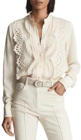 Reiss Karina Lace Placket Button-Up Blouse | Nordstrom