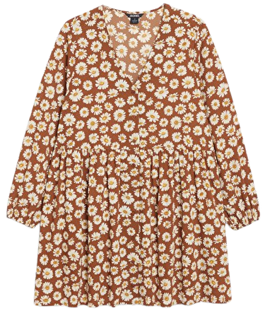 Brown floral skater dress - Brown medium daisy - Monki WW