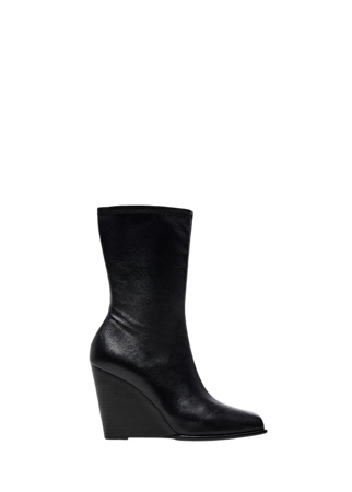 Leather wedge ankle boots with square toe - Women | Mango USA