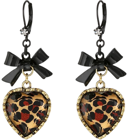 Betsey Johnson - Euro Leopard Heart Black Bow (Leopard/Pot Black) Earring