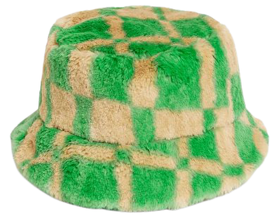Fluffy bucket hat - Green square print - Hats - Monki WW