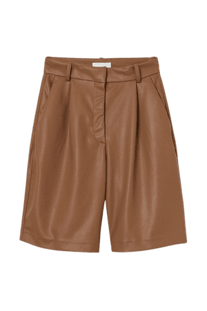 Faux Leather Shorts - Beige