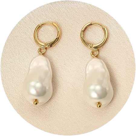 Amazon.com: 14k Gold Small Hoop Earrings Baroque Pearl Earrings for Women Pearl Drop Dangle Earrings Gold Hoop Earrings for Women: Clothing, Shoes & Jewelry