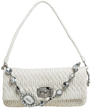 Miu Miu White Matelasse Leather Crystal Shoulder Bag For Sale at 1stDibs