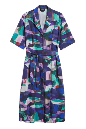 Patterned long shirt dress with tie waist - Dark stained glass - Monki WW