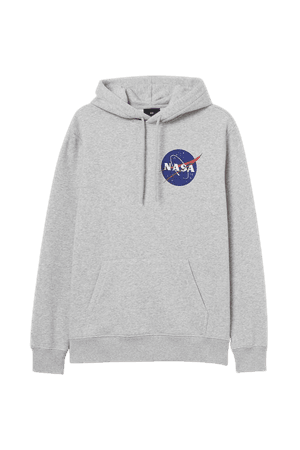 Printed Hoodie - Gray melange/NASA - Men | H&M US