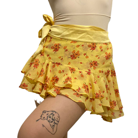 Abercrombie and fitch silk mini skirt yellow floral... - Depop